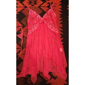 NEW Sheer Pink Lace Babydoll Lingerie With Adjustable Straps & Matching Thong Si